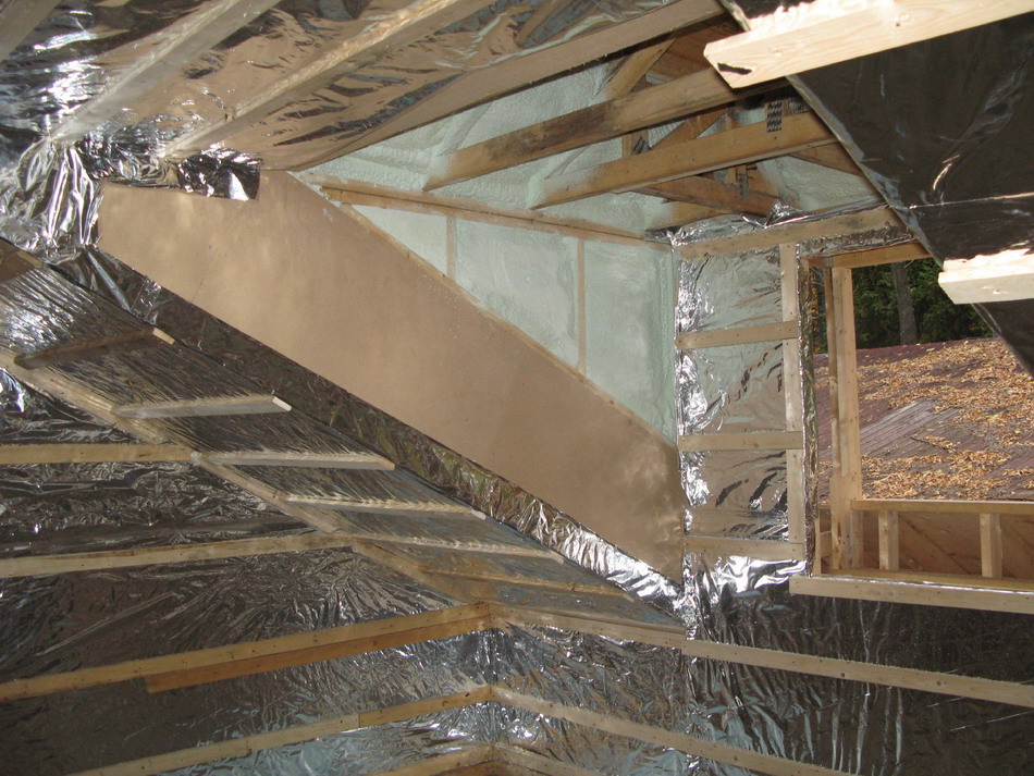 Soya-based polyurethane foam on dormer cheek walls and underside of dormer roof